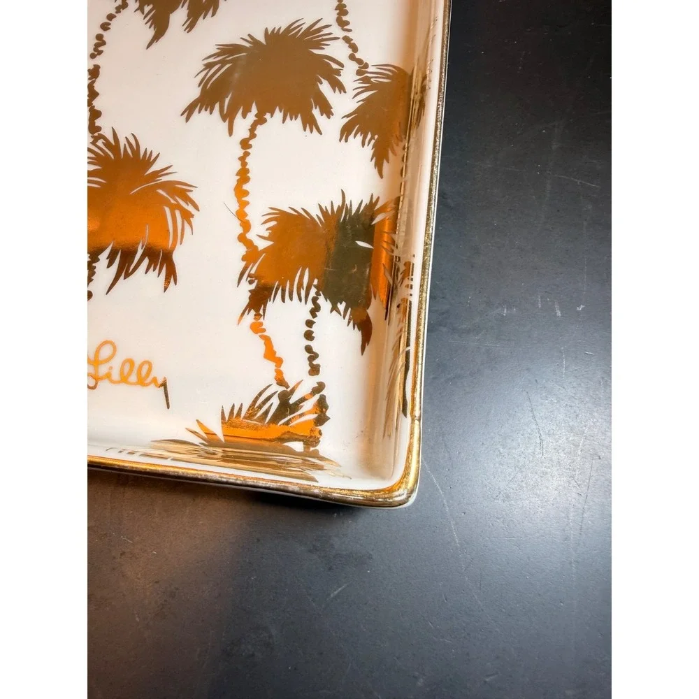 Lilly Pulitzer Tray For Trinkets Jewelry White with Gold Palm Trees 5.75" Tropic - Picture 4 of 9